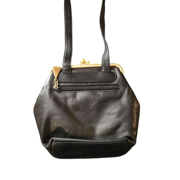 Vintage Black Leather Americana by Sharif Handbag Gold Trim Adjustable Strap - Picture 4 of 13